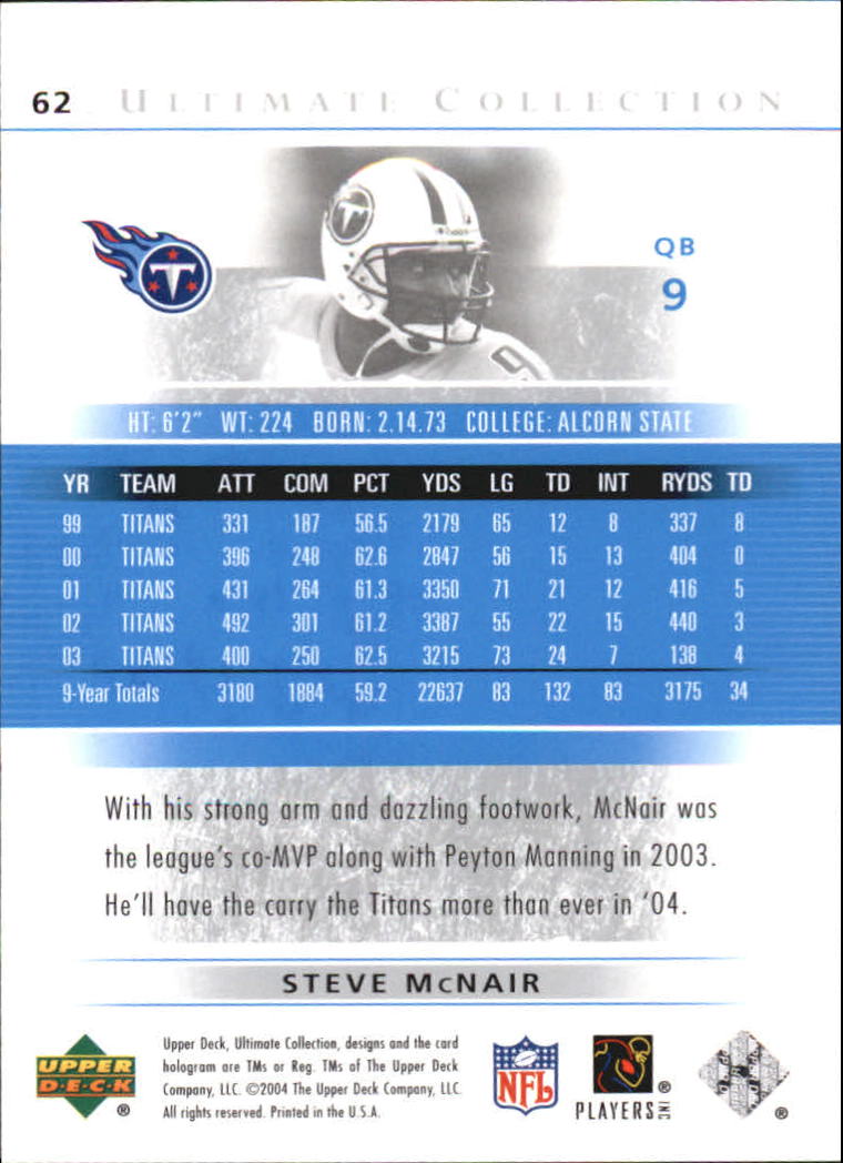 2004 Ultimate Collection (Upper Deck) Football "Main Set" Cards #1 to #135 - Bild 53 von 97