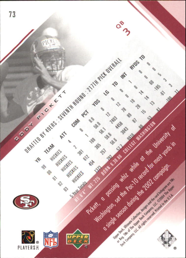 2004 Ultimate Collection (Upper Deck) Football "Main Set" Cards #1 to #135 - Bild 69 von 97