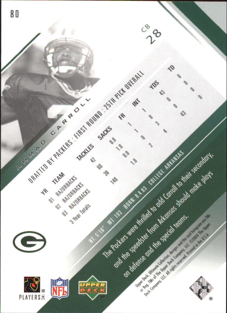 2004 Ultimate Collection (Upper Deck) Football "Main Set" Cards #1 to #135 - Bild 79 von 97