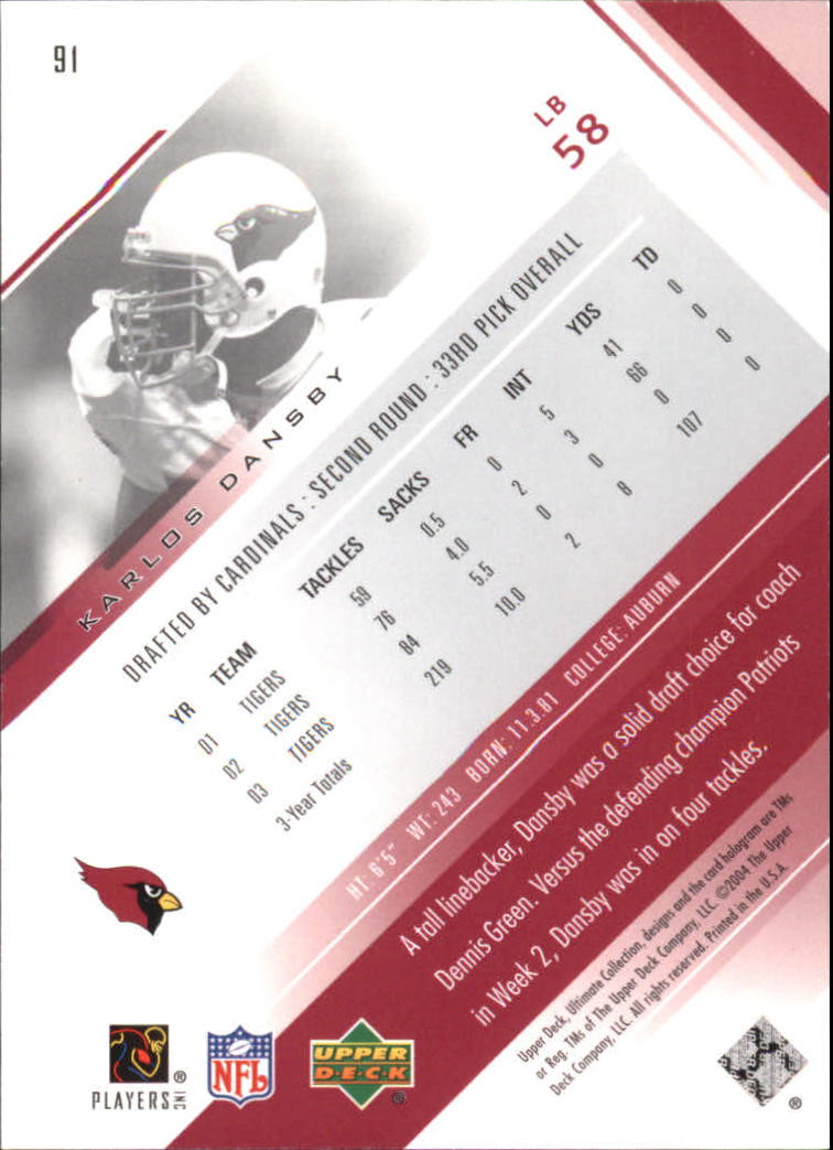 2004 Ultimate Collection (Upper Deck) Football "Main Set" Cards #1 to #135 - Bild 91 von 97
