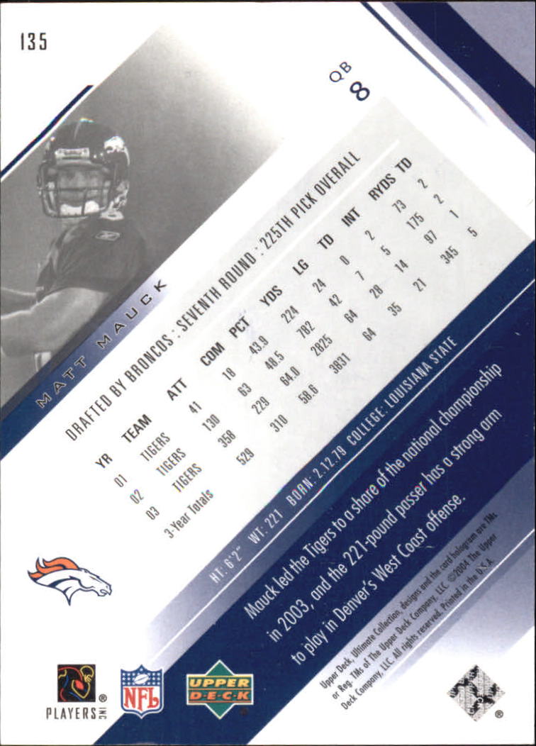 2004 Ultimate Collection (Upper Deck) Football "Main Set" Cards #1 to #135 - Bild 97 von 97