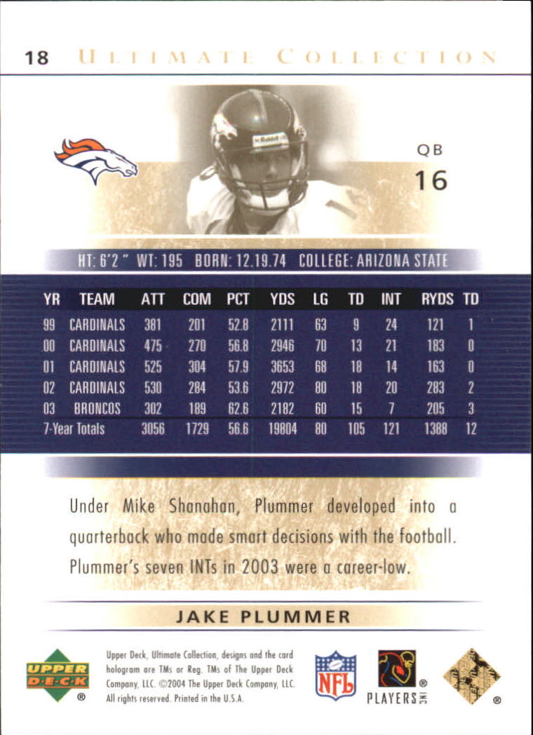 2004 Ultimate Collection Gold #18 Jake Plummer back image