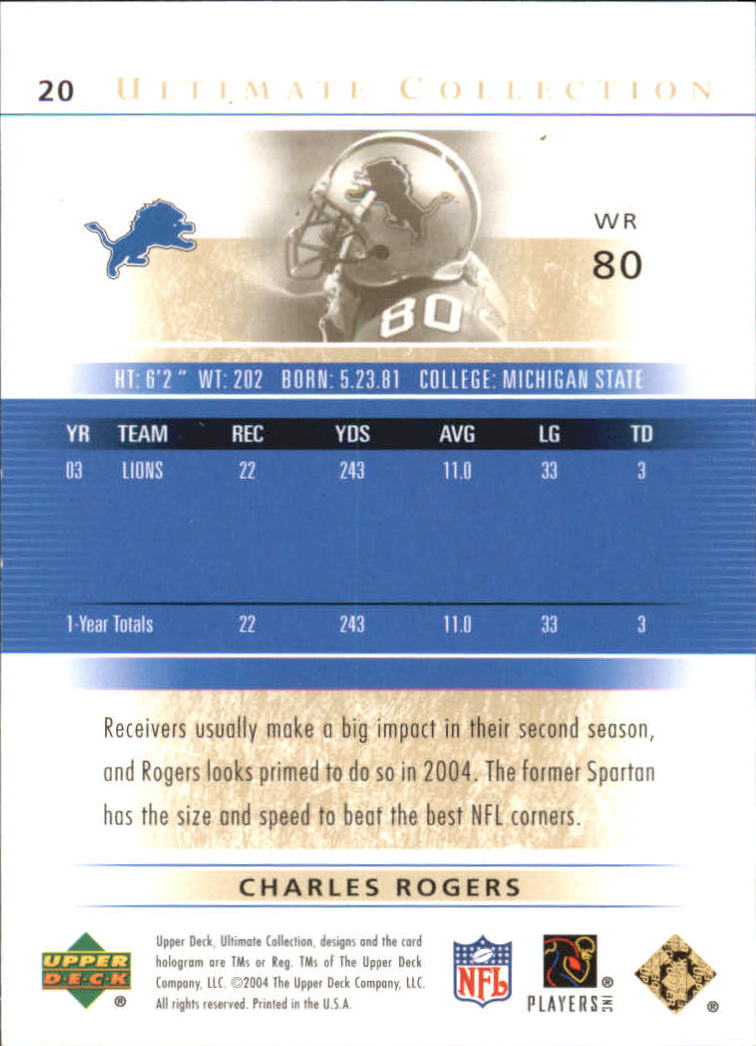 2004 Ultimate Collection Gold #20 Charles Rogers back image