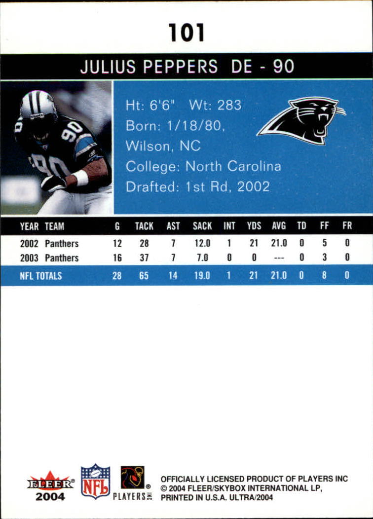 2004 Ultra #101 Julius Peppers back image