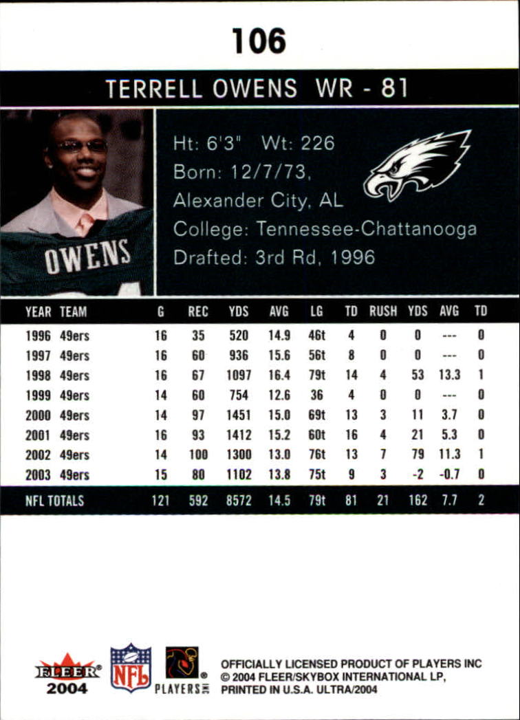 2004 Ultra #106 Terrell Owens back image