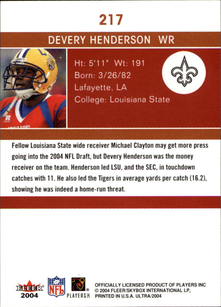 2004 Ultra #217 Devery Henderson RC back image