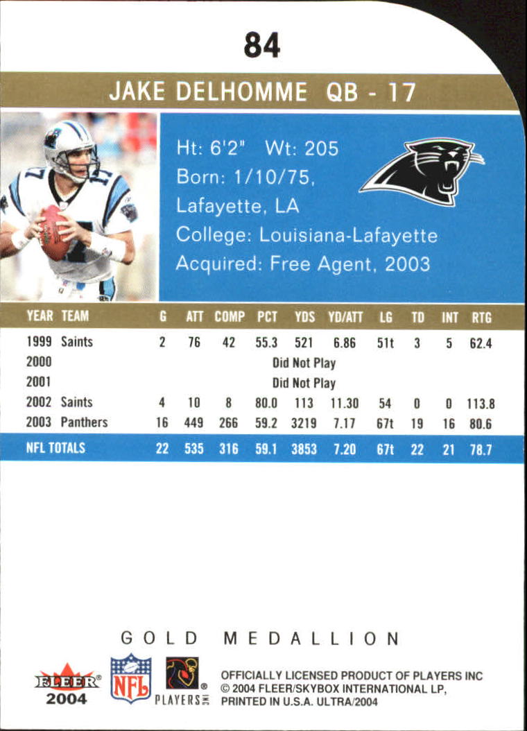 2004 Ultra Gold Medallion #84 Jake Delhomme back image