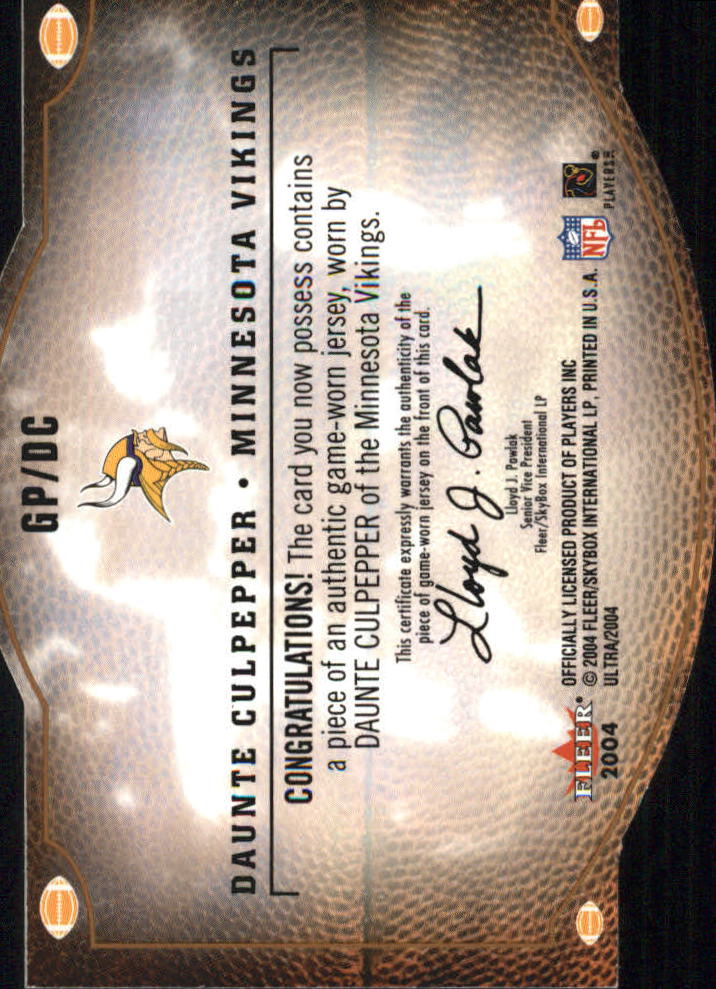 2004 Ultra Gridiron Producers Game Used Copper #GPDC Daunte Culpepper back image