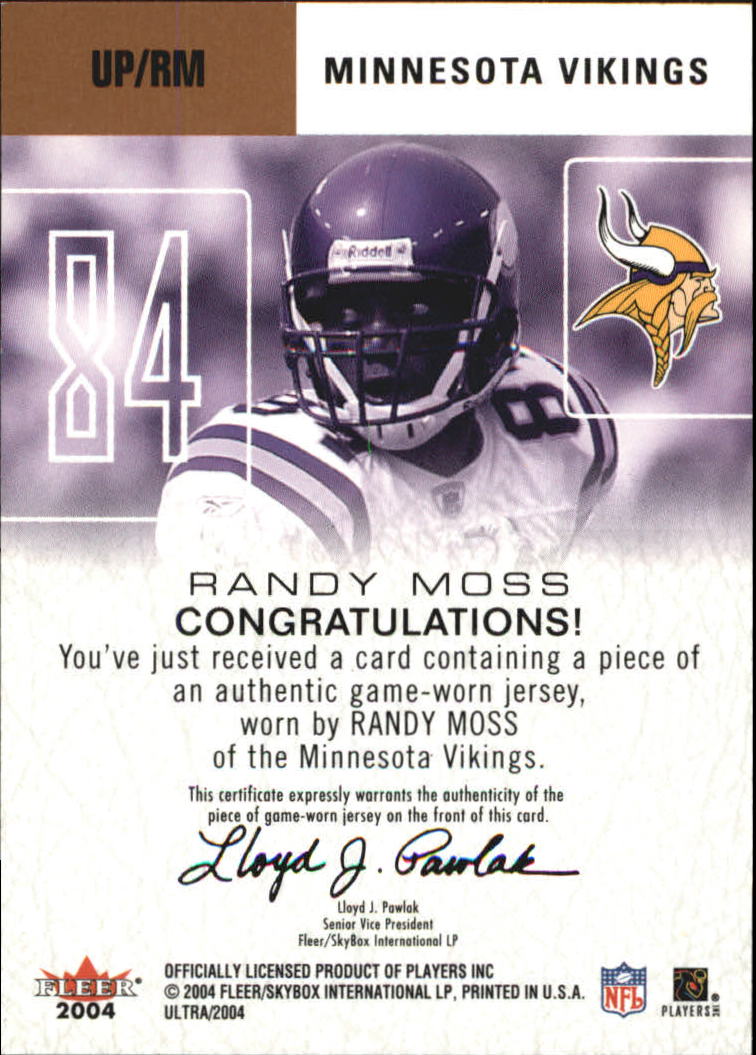2004 Ultra Performers Game Used Copper #UPRM Randy Moss back image