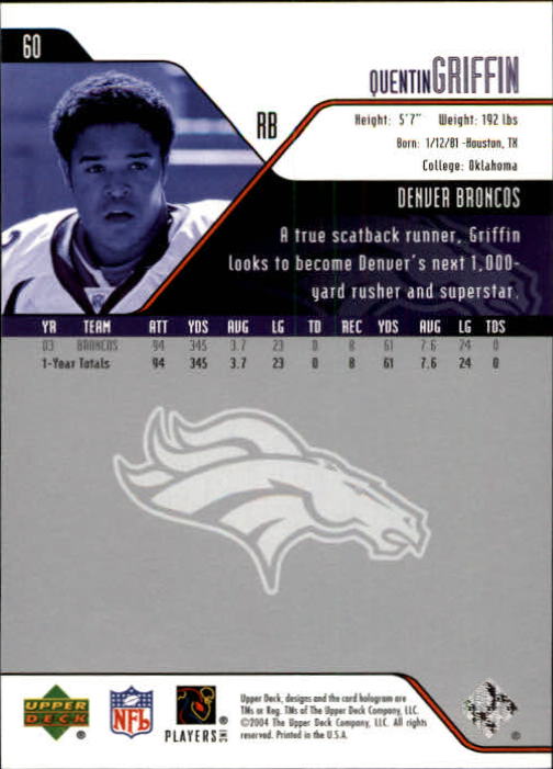 2004 Upper Deck #60 Quentin Griffin back image