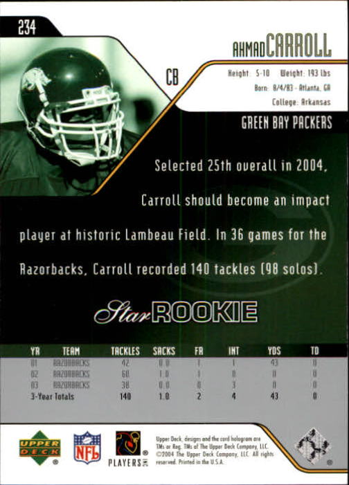2004 Upper Deck Football "Main Set" Cards #208 to #275 - Picture 27 of 109