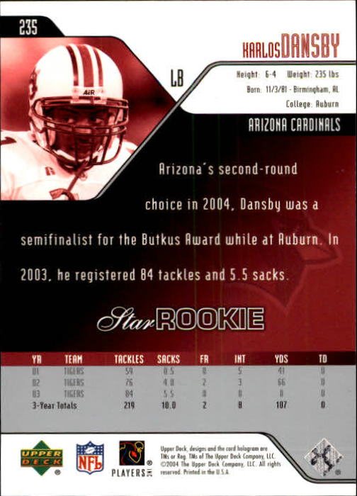 2004 Upper Deck Football "Main Set" Cards #208 to #275 - Picture 29 of 109