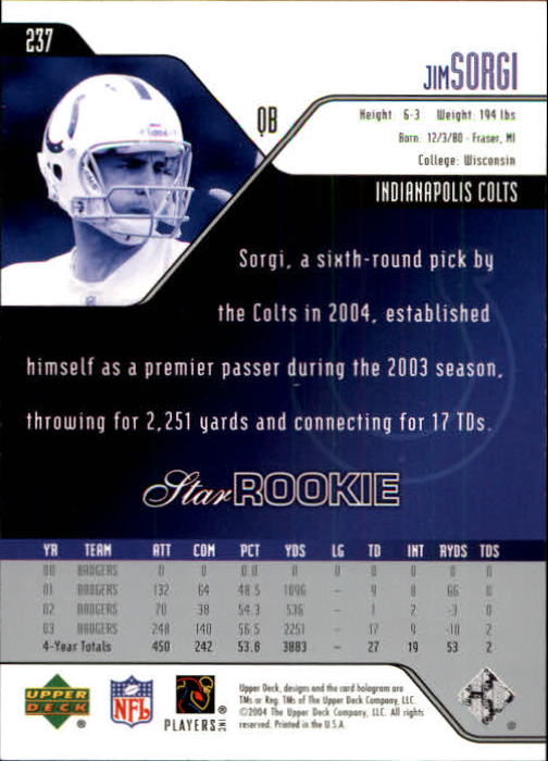 2004 Upper Deck Football "Main Set" Cards #208 to #275 - Picture 33 of 109