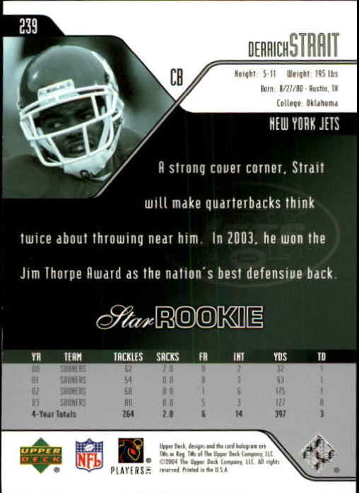 2004 Upper Deck Football "Main Set" Cards #208 to #275 - Picture 37 of 109