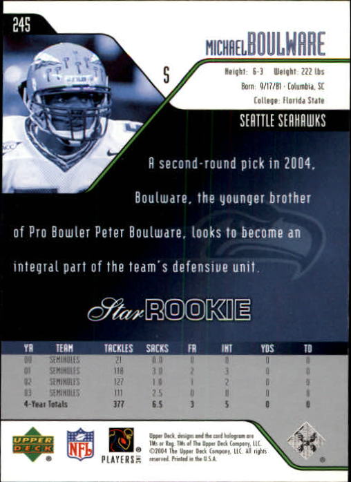 2004 Upper Deck Football "Main Set" Cards #208 to #275 - Picture 49 of 109