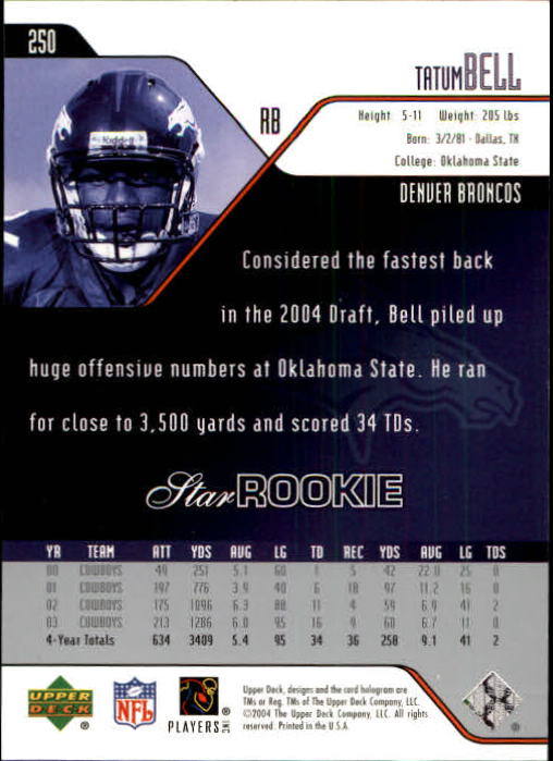 2004 Upper Deck Football "Main Set" Cards #208 to #275 - Picture 59 of 109