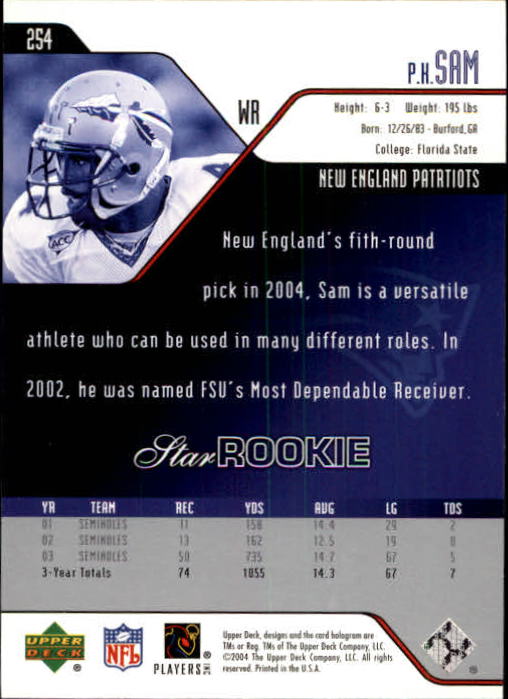 2004 Upper Deck Football "Main Set" Cards #208 to #275 - Picture 67 of 109