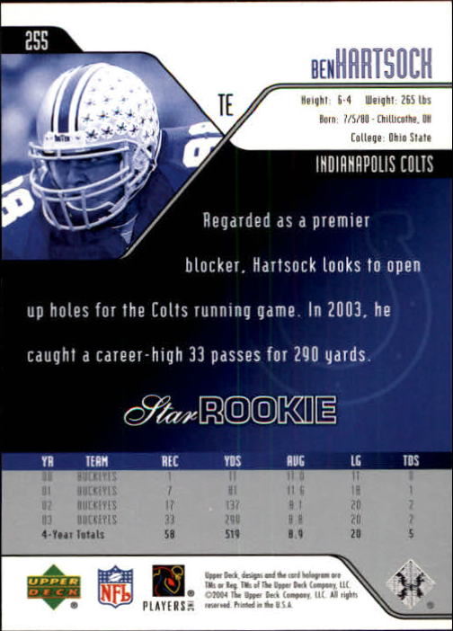 2004 Upper Deck Football "Main Set" Cards #208 to #275 - Picture 69 of 109