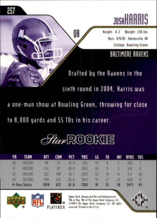 2004 Upper Deck Football "Main Set" Cards #208 to #275 - Picture 73 of 109