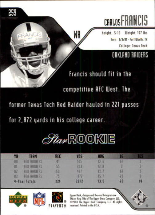 2004 Upper Deck Football "Main Set" Cards #208 to #275 - Picture 77 of 109