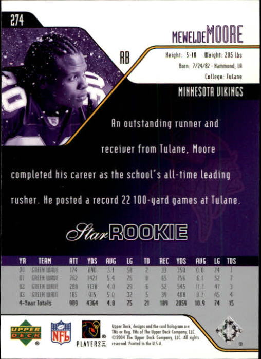 2004 Upper Deck Football "Main Set" Cards #208 to #275 - Picture 107 of 109