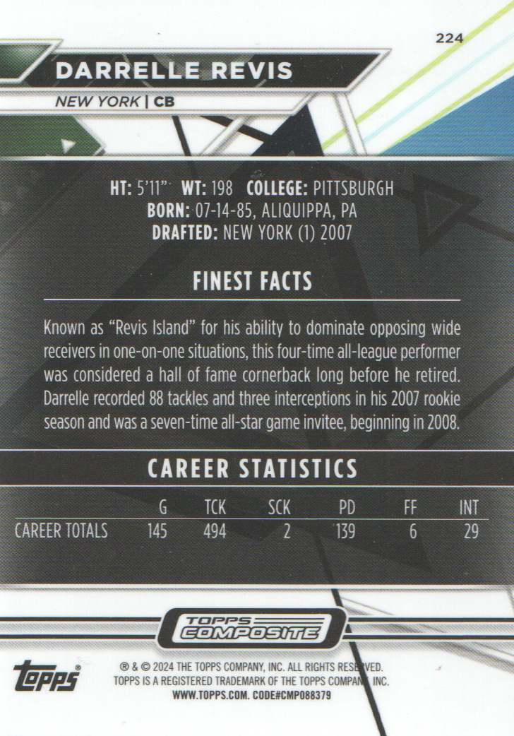 2023 Topps Composite Finest Sky Blue Refractors #224 Darrelle Revis
