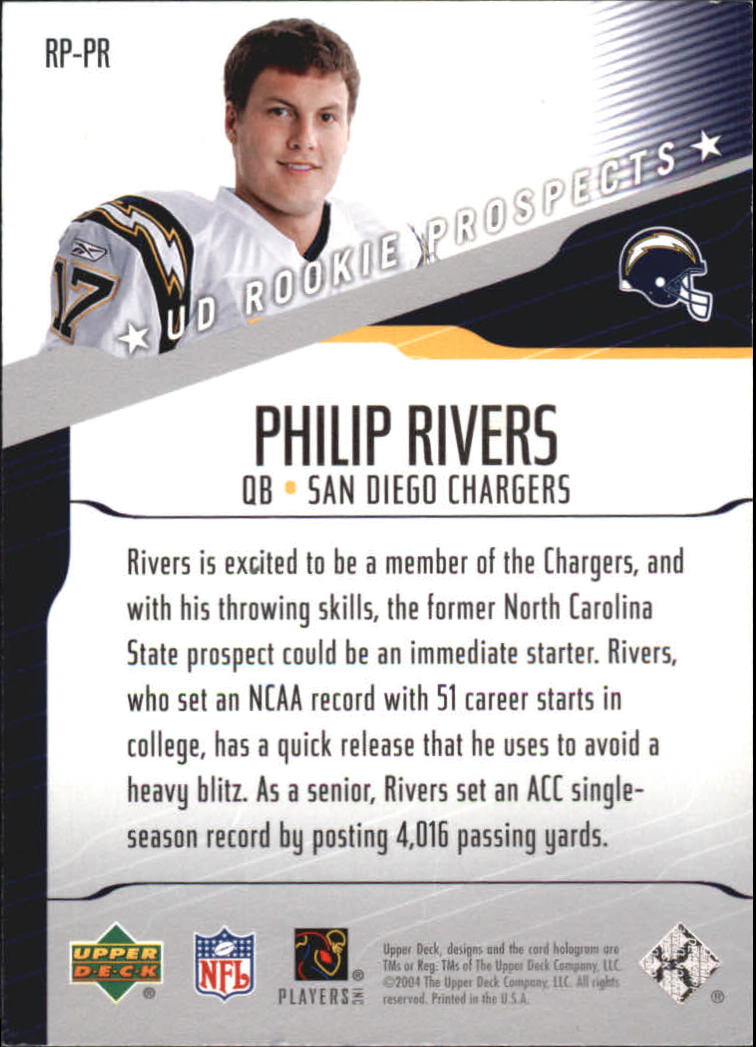 Philip Rivers 2004 Playoff Absolute Memorabilia Rookie Premiere Materials  423/750 #228 San Diego Chargers