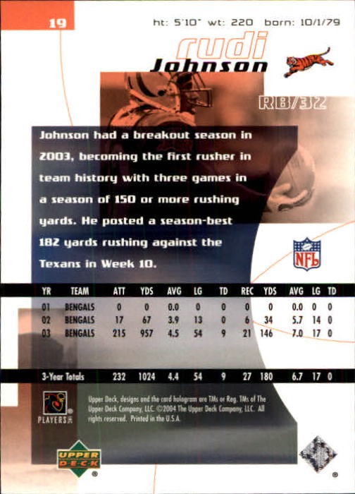 2004 Finite HG (Upper Deck) Football "Main Set" Cards #1 to #260 - Picture 39 of 277