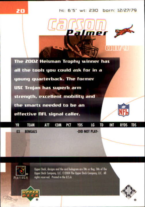 2004 Finite HG (Upper Deck) Football "Main Set" Cards #1 to #260 - Picture 41 of 277