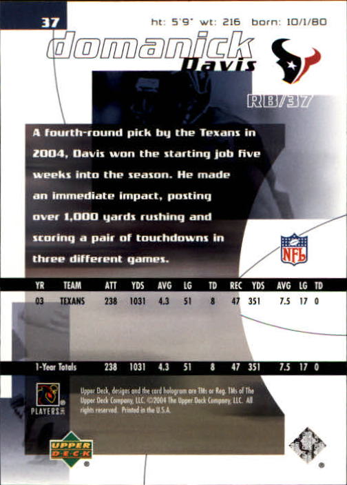 2004 Finite HG (Upper Deck) Football "Main Set" Cards #1 to #260 - Picture 73 of 277