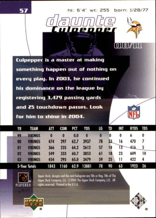 2004 Finite HG (Upper Deck) Football "Main Set" Cards #1 to #260 - Picture 113 of 277
