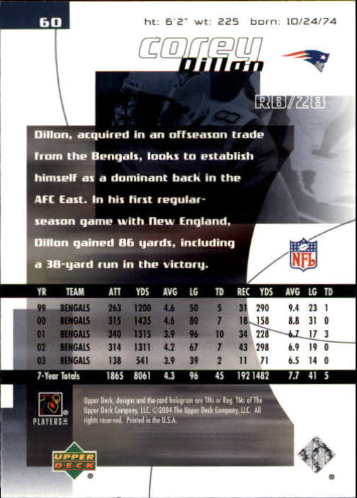 2004 Finite HG (Upper Deck) Football "Main Set" Cards #1 to #260 - Picture 117 of 277