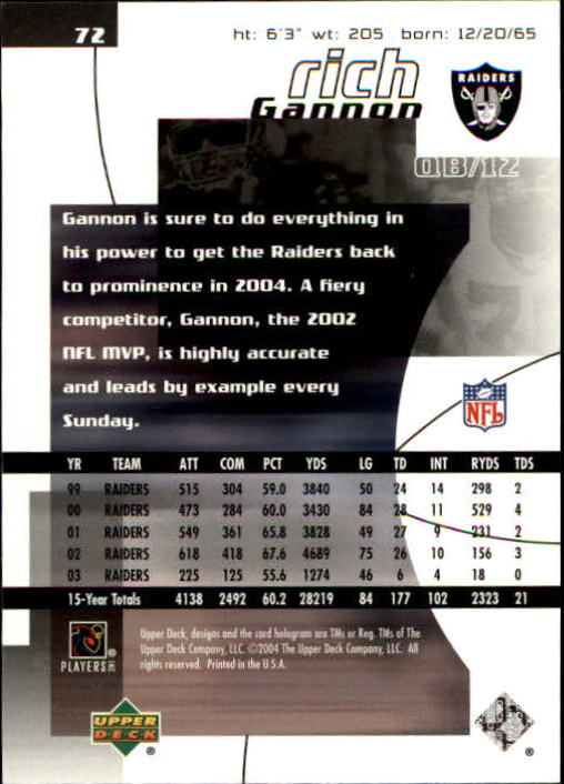 2004 Finite HG (Upper Deck) Football "Main Set" Cards #1 to #260 - Picture 141 of 277