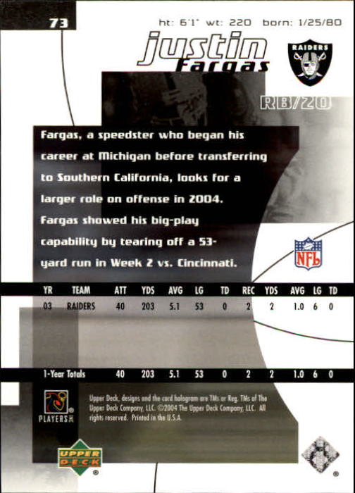 2004 Finite HG (Upper Deck) Football "Main Set" Cards #1 to #260 - Picture 143 of 277