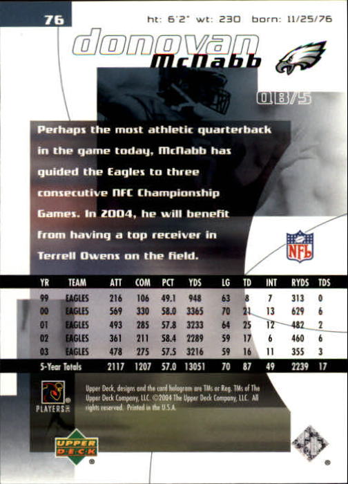 2004 Finite HG (Upper Deck) Football "Main Set" Cards #1 to #260 - Picture 149 of 277