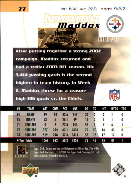 2004 Finite HG (Upper Deck) Football "Main Set" Cards #1 to #260 - Picture 151 of 277