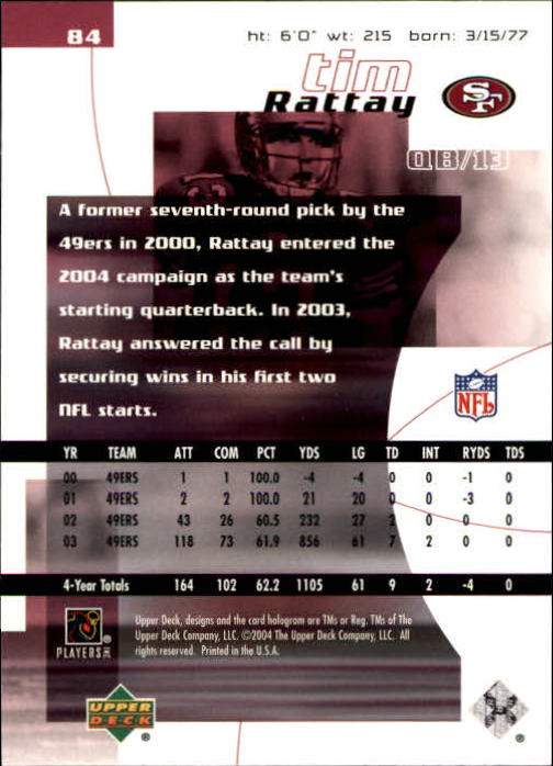 2004 Finite HG (Upper Deck) Football "Main Set" Cards #1 to #260 - Picture 165 of 277