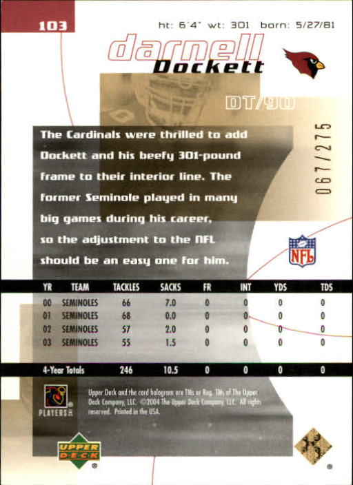 2004 Finite HG (Upper Deck) Football "Main Set" Cards #1 to #260 - Picture 201 of 277