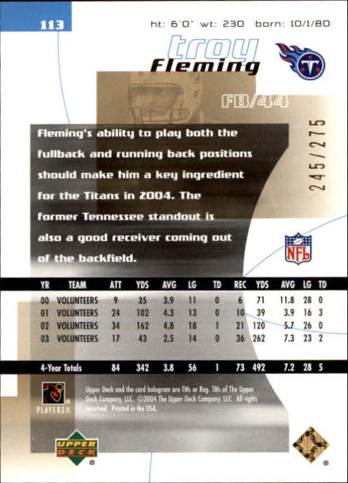 2004 Finite HG (Upper Deck) Football "Main Set" Cards #1 to #260 - Picture 207 of 277