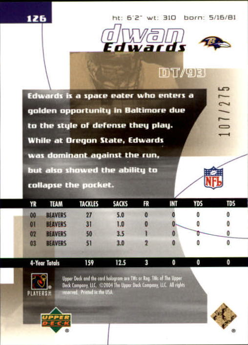 2004 Finite HG (Upper Deck) Football "Main Set" Cards #1 to #260 - Picture 213 of 277