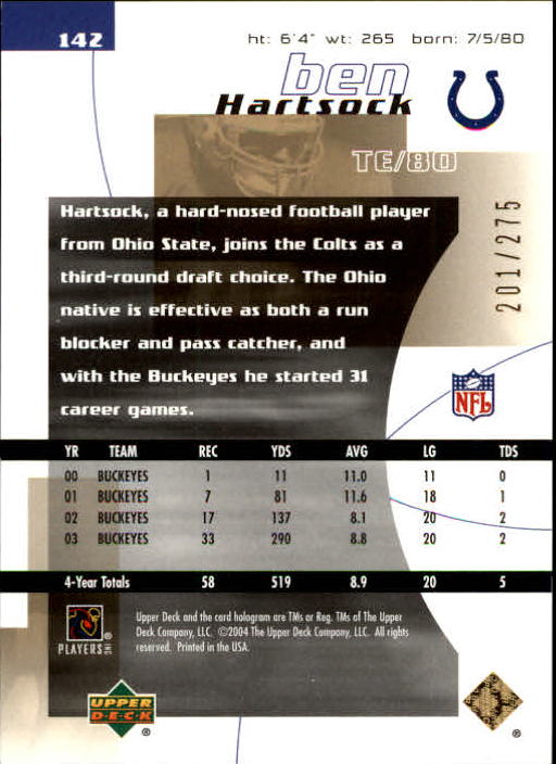 2004 Finite HG (Upper Deck) Football "Main Set" Cards #1 to #260 - Picture 223 of 277