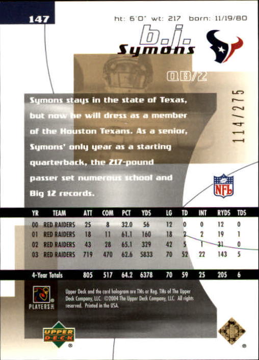 2004 Finite HG (Upper Deck) Football "Main Set" Cards #1 to #260 - Picture 227 of 277