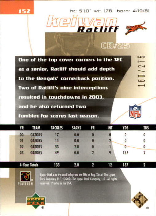 2004 Finite HG (Upper Deck) Football "Main Set" Cards #1 to #260 - Picture 229 of 277