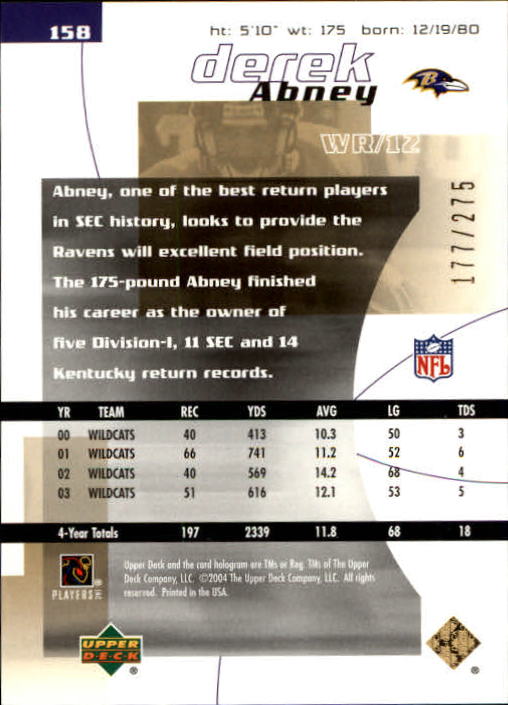 2004 Finite HG (Upper Deck) Football "Main Set" Cards #1 to #260 - Picture 231 of 277