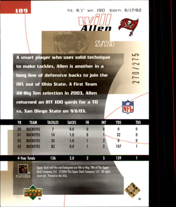 2004 Finite HG (Upper Deck) Football "Main Set" Cards #1 to #260 - Picture 247 of 277