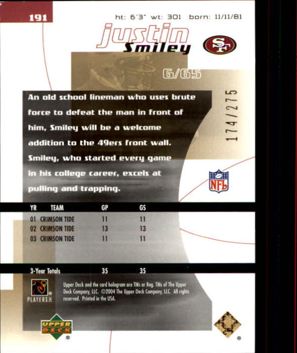 2004 Finite HG (Upper Deck) Football "Main Set" Cards #1 to #260 - Picture 249 of 277