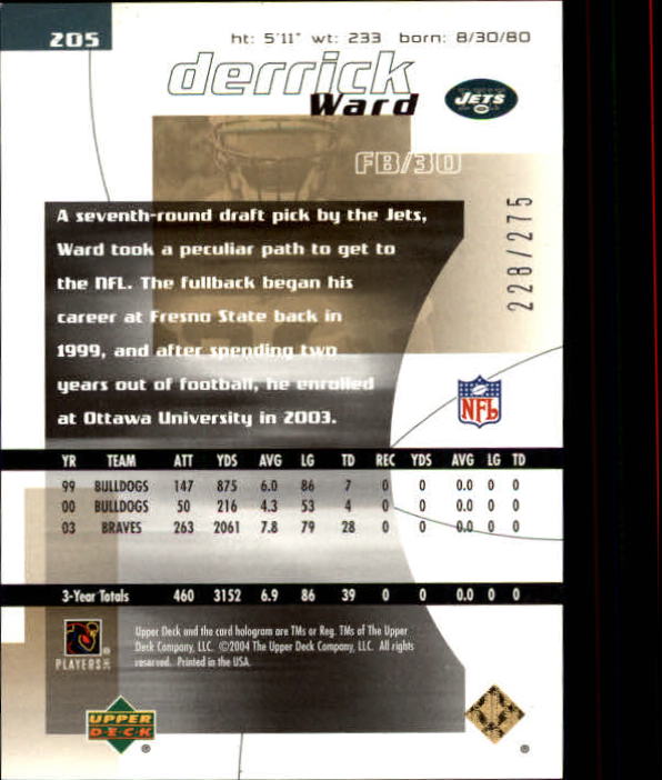 2004 Finite HG (Upper Deck) Football "Main Set" Cards #1 to #260 - Picture 257 of 277