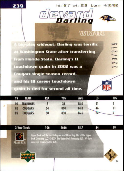 2004 Finite HG (Upper Deck) Football "Main Set" Cards #1 to #260 - Picture 269 of 277