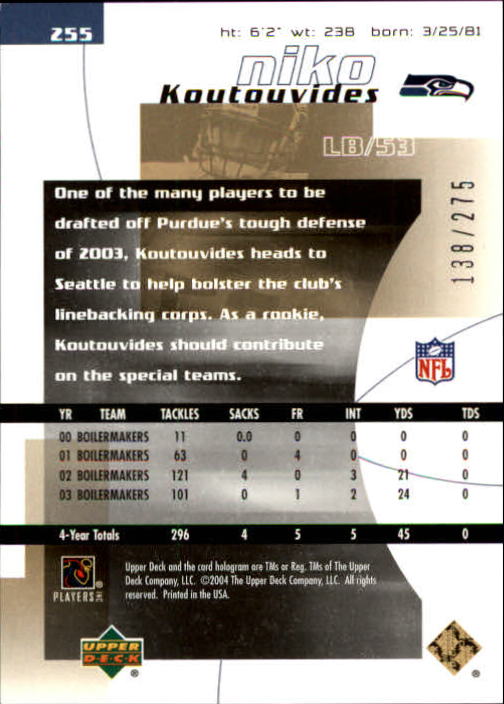 2004 Finite HG (Upper Deck) Football "Main Set" Cards #1 to #260 - Picture 273 of 277