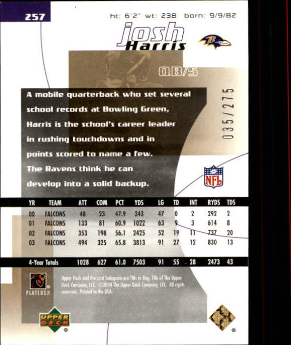 2004 Finite HG (Upper Deck) Football "Main Set" Cards #1 to #260 - Picture 275 of 277